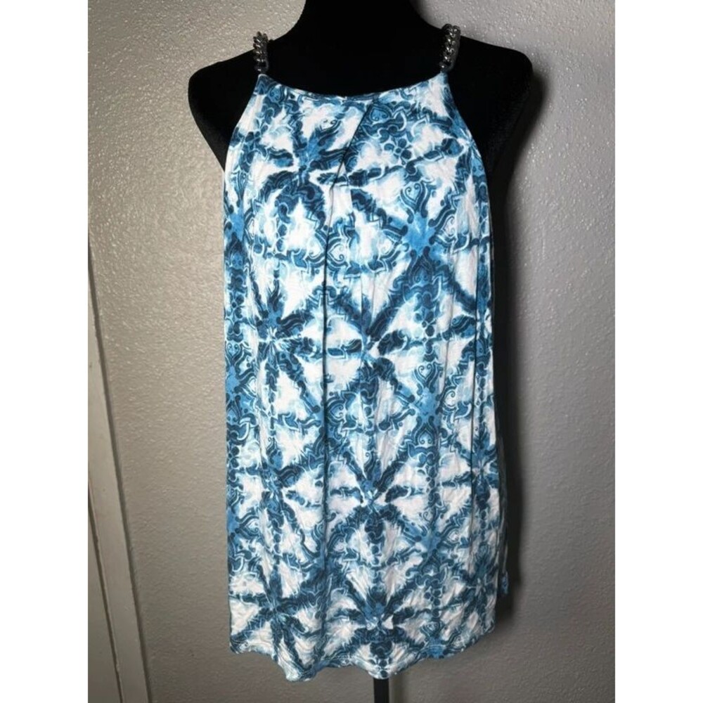 MICHAEL Michael Kors Halter Blouse Womens L Blue Chain Strap Sleeveless Top